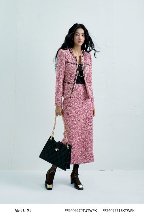 JUPE BÚT CHÌ DẠ TWEED SỢI HỒNG