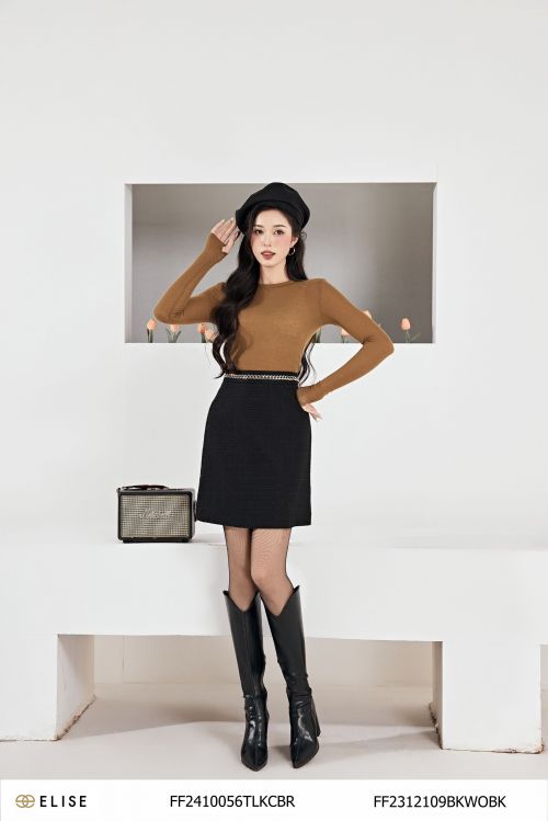 JUPE DẠ TWEED ĐEN CẠP XÍCH