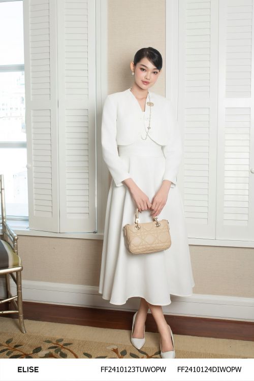 ĐẦM VÂN TRẮNG EO LỤA XẾP NHÚN