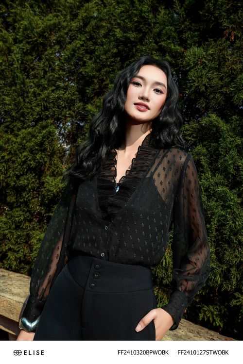 SET SM CHIFFON ĐEN HT CỔ DẬP LY