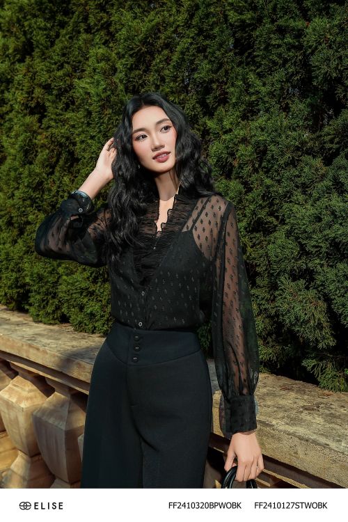 SET SM CHIFFON ĐEN HT CỔ DẬP LY