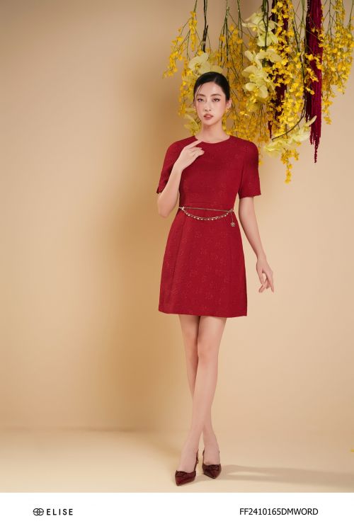ĐẦM XỐP ĐỎ HOA NỔI TAY XẺ CHỒNG