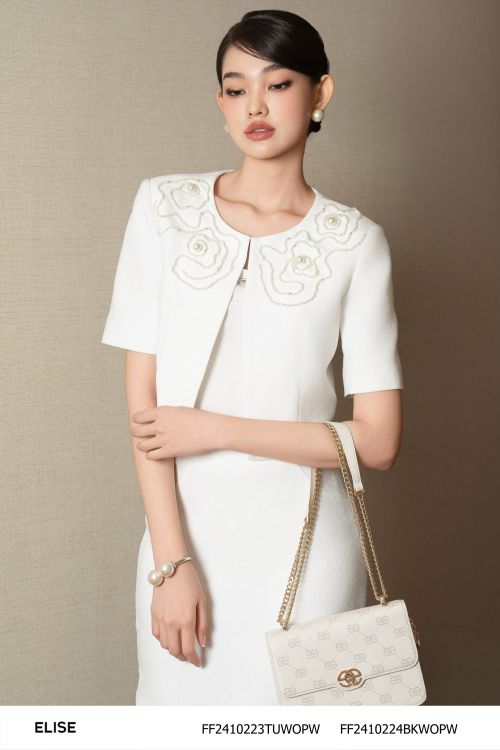 VEST LỬNG XỐP TRẮNG HT CỔ ĐÍNH TRAI