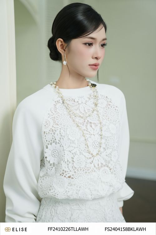 ÁO REN HOA TRẮNG CHUN GẤU
