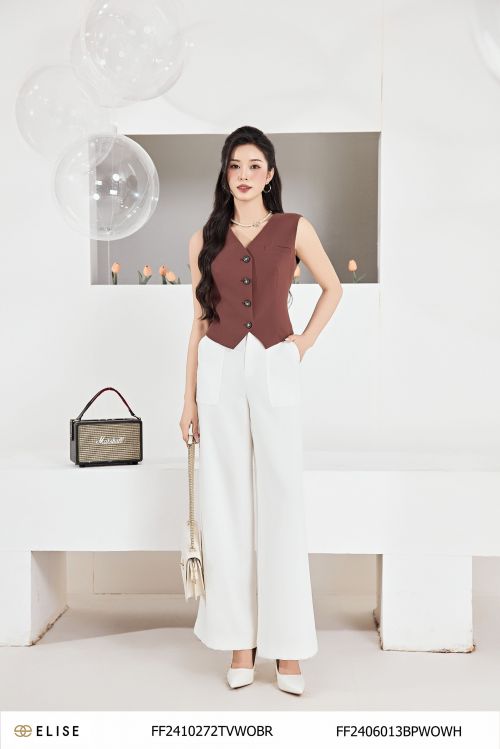QUẦN SUÔNG TRẮNG ỐP TÚI DIỄU CHỈ