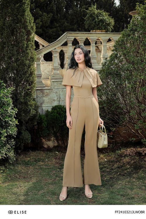JUMPSUIT DÀI NÂU TAY CAPE XẾP LY