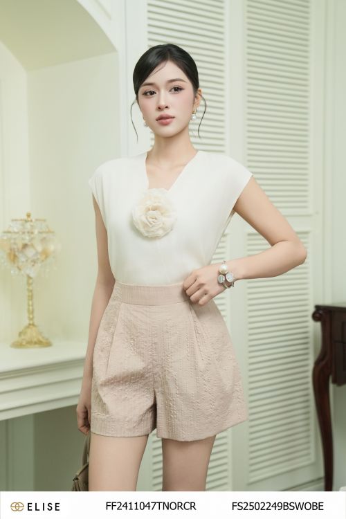 ÁO TƠ KEM CỔ V HOA NGỰC