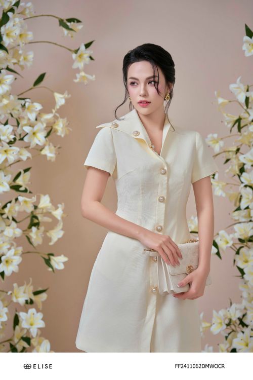ĐẦM SỢI KEM CỔ BẺ MỞ V