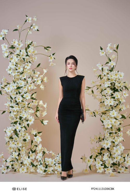 ĐẦM THUN ĐEN NHÚN EO