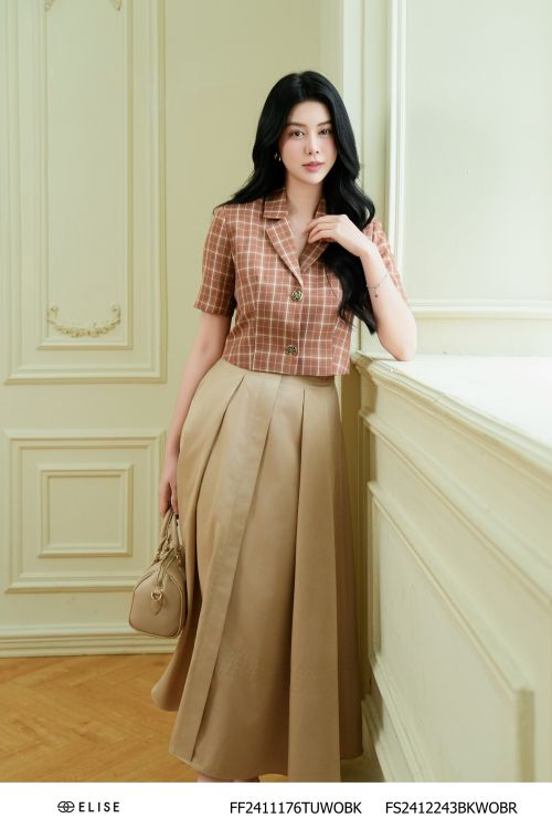 VEST LỬNG KẺ NÂU NGẮN TAY