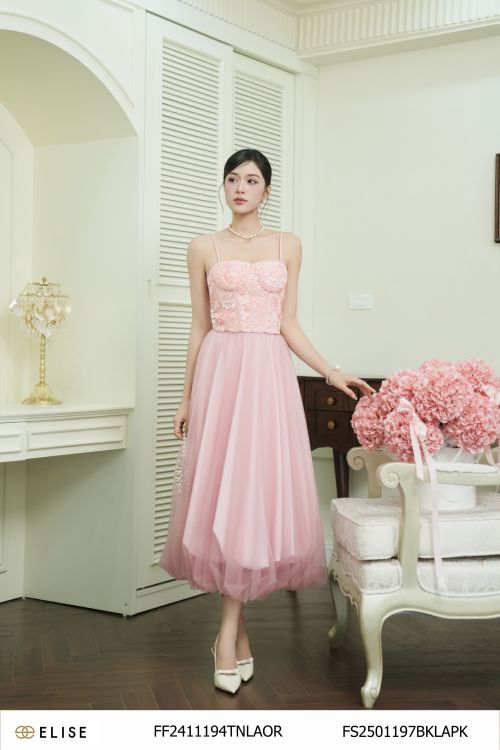 CHÂN VÁY LƯỚI HỒNG DÀI BOOM GẤU