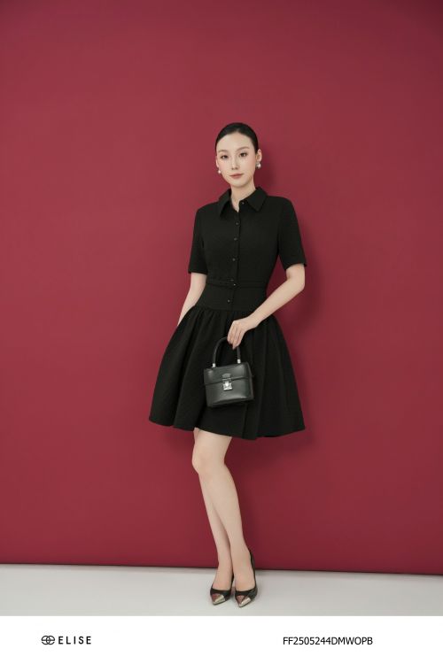 ĐẦM XỐP ĐEN HT XẾP NHÚN EO