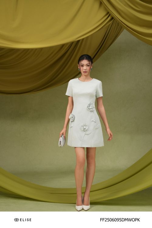 ĐẦM TUYTSY HỒNG HT NỔI ĐÍNH HOA