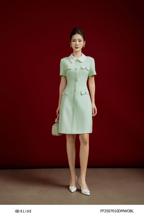 ĐẦM TUYTSY XANH PHỐI CỔ TRẮNG