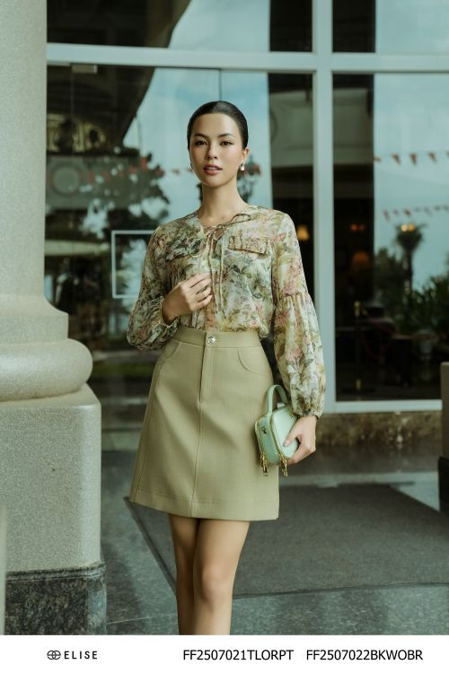 CHÂN VÁY DÁNG A BE NÂU DIỄU CHỈ