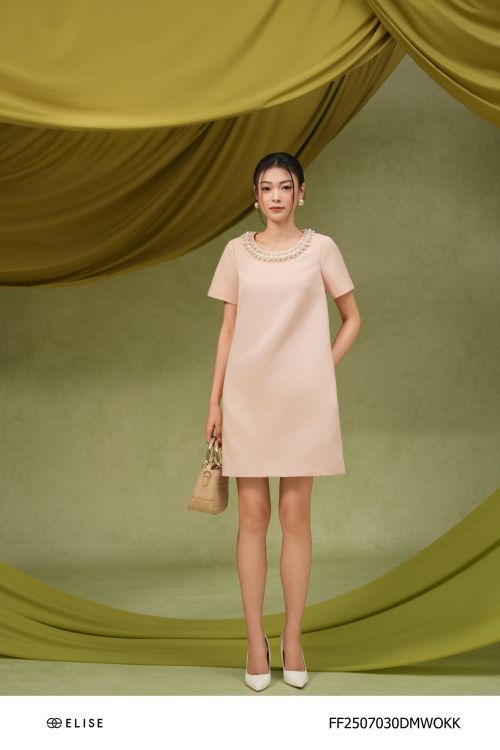 ĐẦM KAKI BE ĐÍNH CỔ TRAI