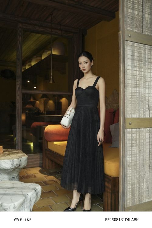 ĐẦM 2 DÂY REN HT CHẤM ĐEN CHÂN DẬP LY