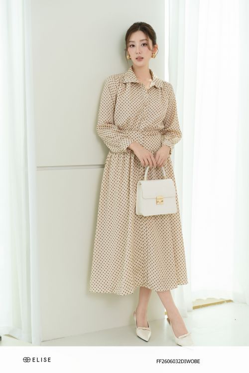 ĐẦM SẠN BE CHẤM BI NÂU CỔ ĐỨC