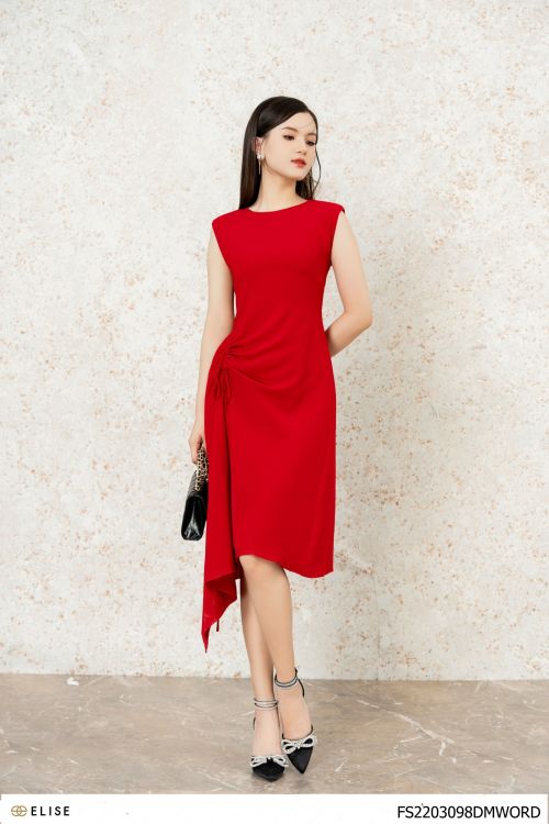 ĐẦM ĐỎ GẤU CHÉO RÚT DÂY EO