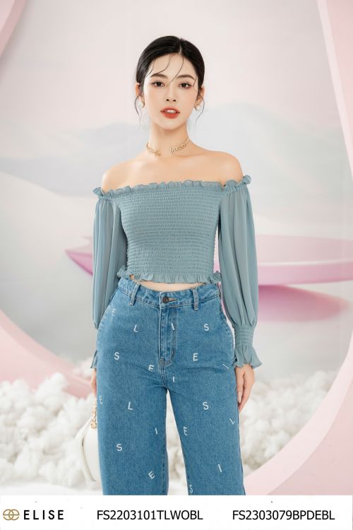 SM CHIFFON XANH TRỄ VAI
