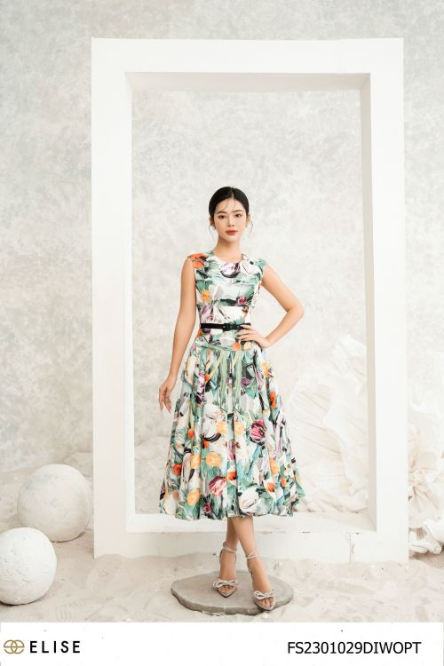 ĐẦM GẤM HOA TULIP CHÂN XẾP LY