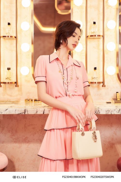 CV CHIFFON HỒNG XẾP TẦNG VIỀN REN