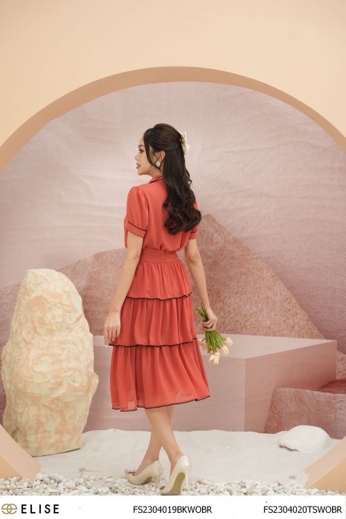 CV CHIFFON NÂU XẾP TẦNG VIỀN REN