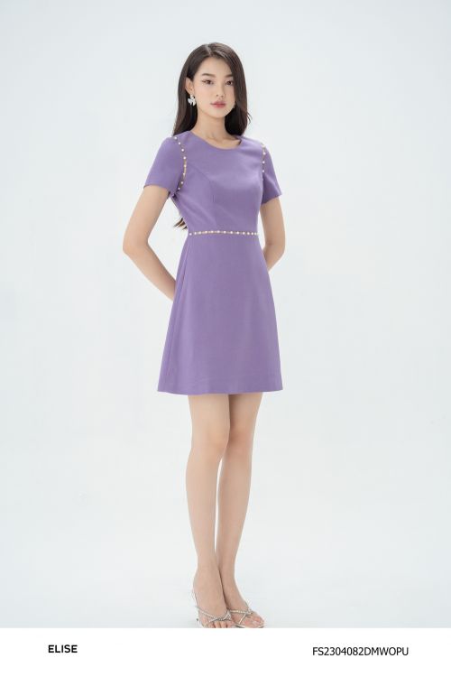 ĐẦM TÍM PHỐI LƯỚI ĐÍNH HẠT TRAI