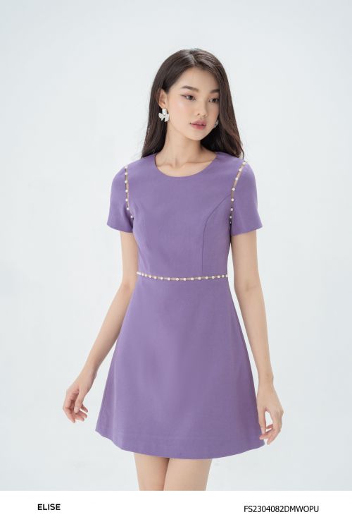 ĐẦM TÍM PHỐI LƯỚI ĐÍNH HẠT TRAI