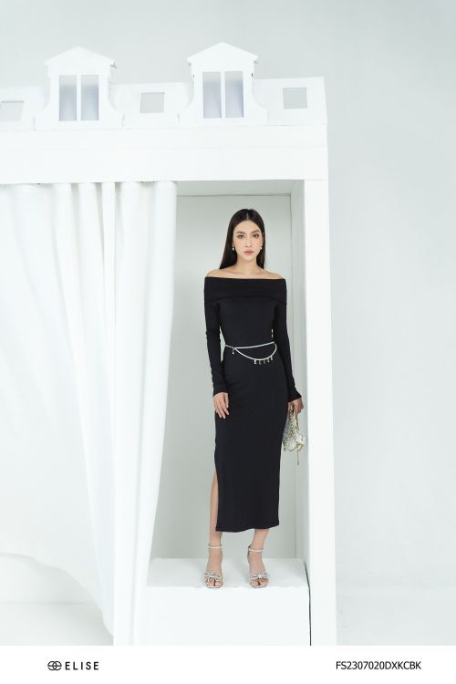 ĐẦM THUN ĐEN HỞ VAI