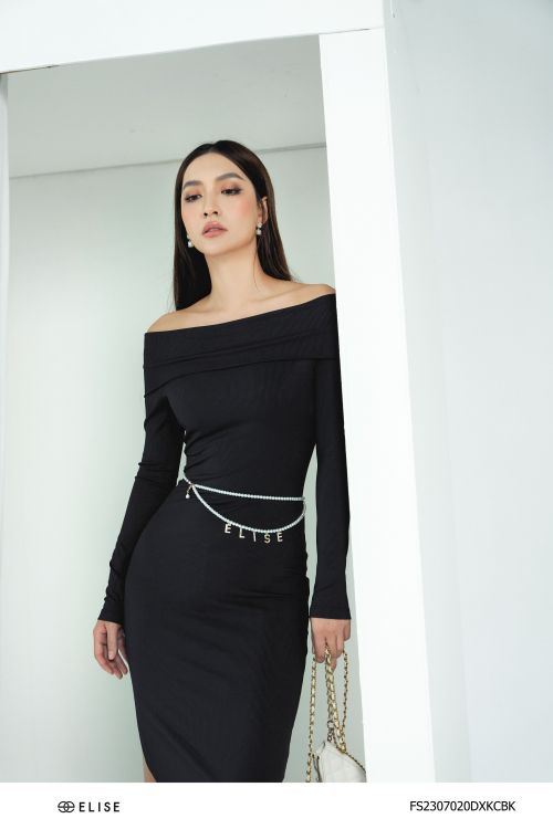 ĐẦM THUN ĐEN HỞ VAI