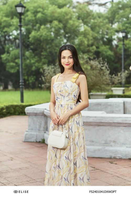ĐẦM CHIFFON 2 DÂY NƠ HT VÀNG