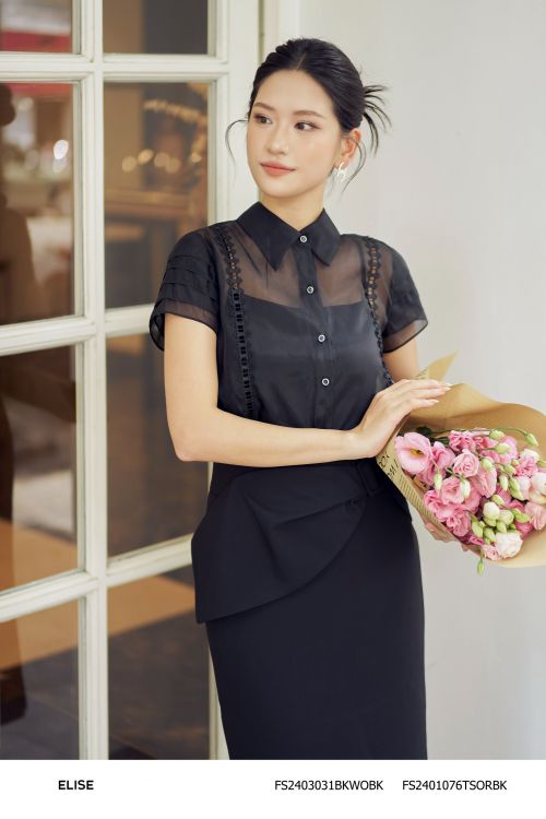 SM TƠ ĐEN TAY XẾP TẦNG PHỐI REN