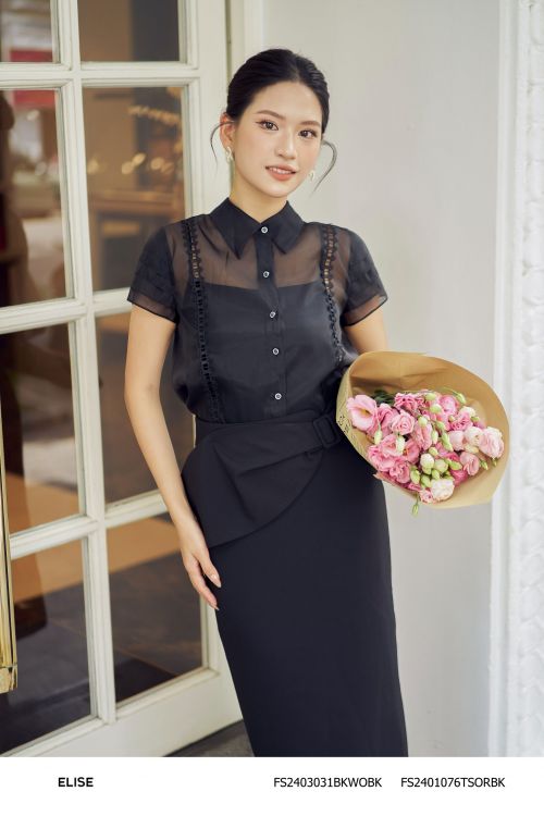 SM TƠ ĐEN TAY XẾP TẦNG PHỐI REN