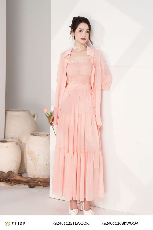 CHÂN VÁY CHIFFON CAM ĐÀO BÈO TẦNG