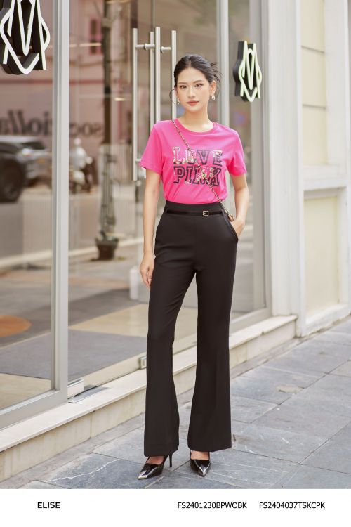 QUẦN ĐEN ỐNG LOE ĐAI DÂY DA VÂN