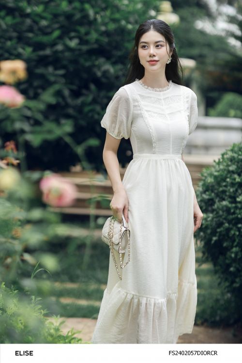 ĐẦM TƠ KEM KIM TUYẾN VIỀN REN