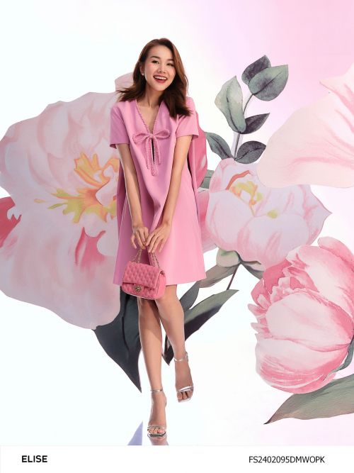 ĐẦM SUÔNG HỒNG CỔ ĐÍNH CƯỜM