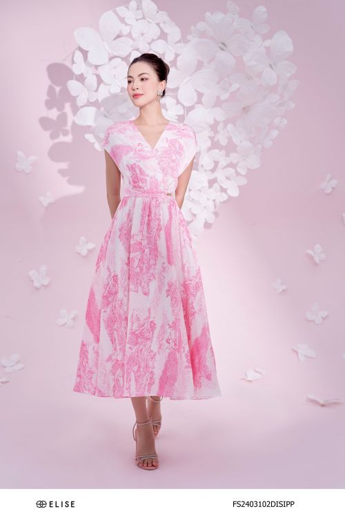 ĐẦM LỤA HT HỒNG CỔ V