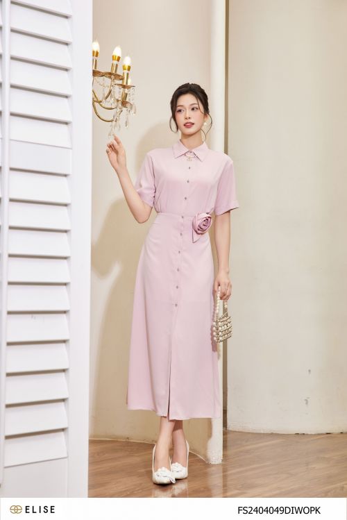 ĐẦM HỒNG PHẤN CỔ ĐỨC ĐÍNH HOA NGỰC