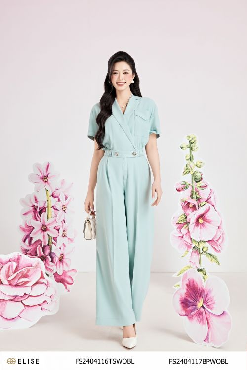 QUẦN SUÔNG XANH DA TRỜI XẾP LY TÚI CHÉO