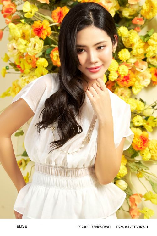 ÁO TƠ TRẮNG CHUN EO ĐÍNH HOA