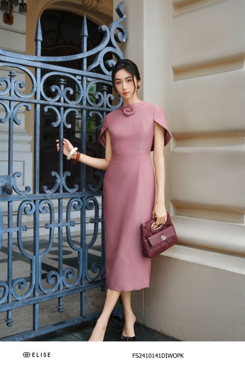 ĐẦM HỒNG GẠCH CỔ TÀU TAY CAPE