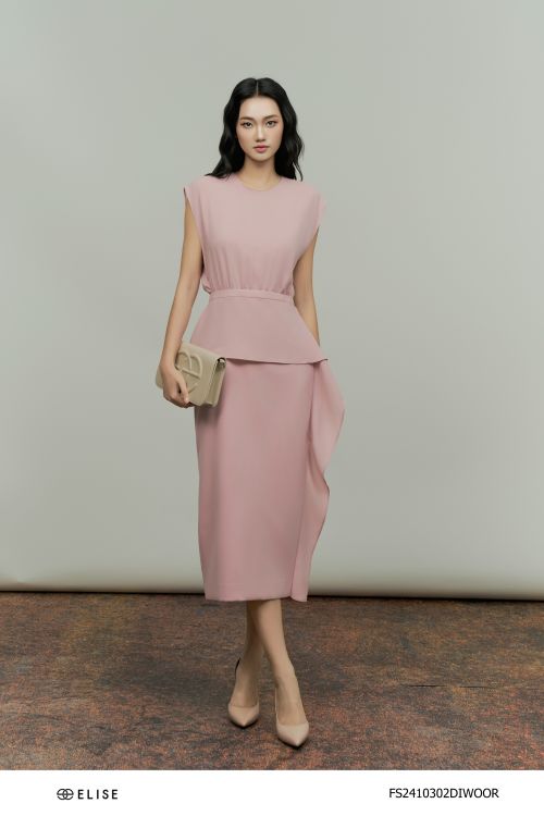 ĐẦM CAM NUDE PEPLUM CHẠY BÈO