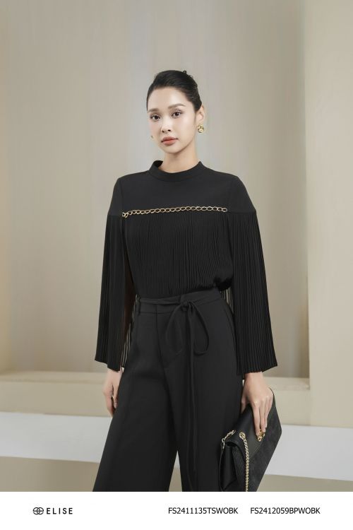 ÁO ĐEN PHỐI CHIFFON DẬP LY XÍCH NGỰC