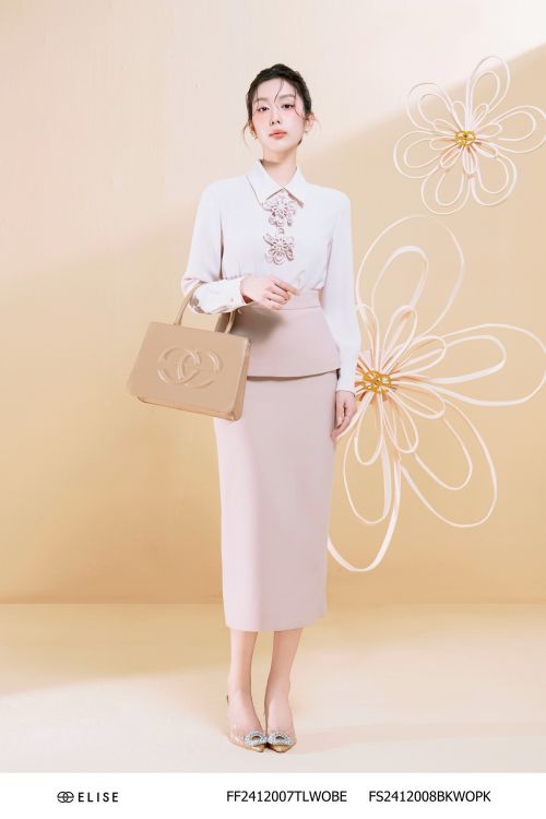 JUPE BÚT CHÌ HỒNG NUDE PEPLUM