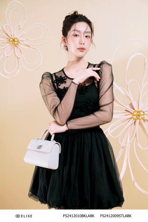 SET ÁO LƯỚI ĐEN ĐÍNH HOA DÂY