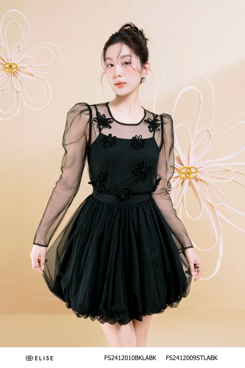 SET ÁO LƯỚI ĐEN ĐÍNH HOA DÂY