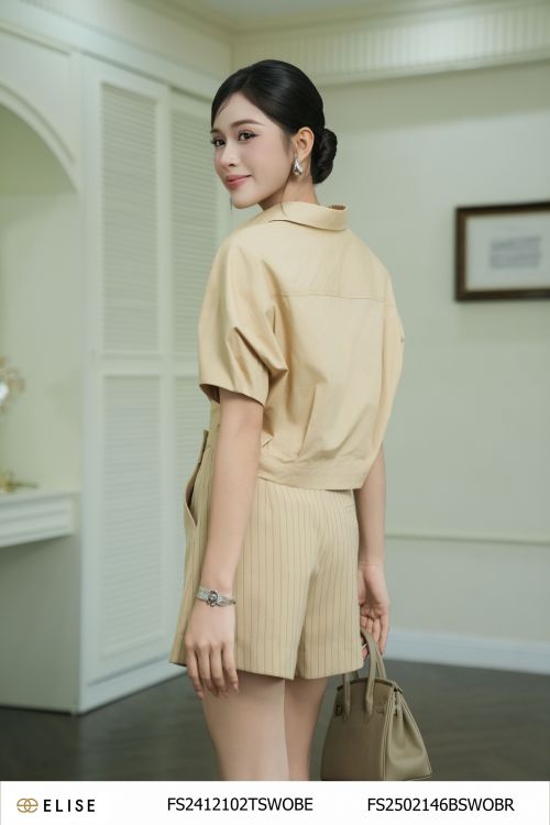 QUẦN SOOC NÂU KẺ SỌC TÚI LIỀN ĐAI CÚC BỌC