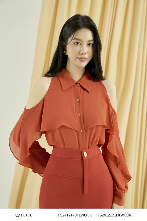 SM CHIFFON CAM ĐẤT HỞ VAI PHỦ BÈO